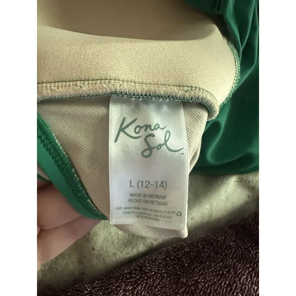 Women's Kona Sol Textured Square Neck High Coverage One Piece Green Swimsuit~